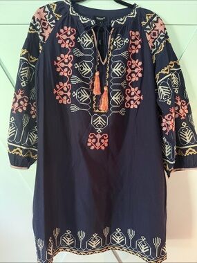 Tolani Navy Blouse with Pink and Cream Embroidery